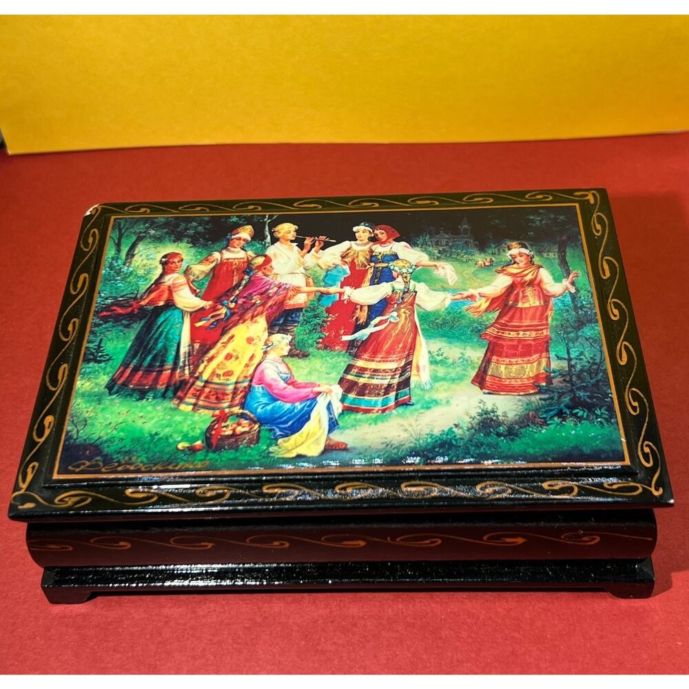 Fedoskino Lacquer Box Horovod Russian Jewelry Box Wooden